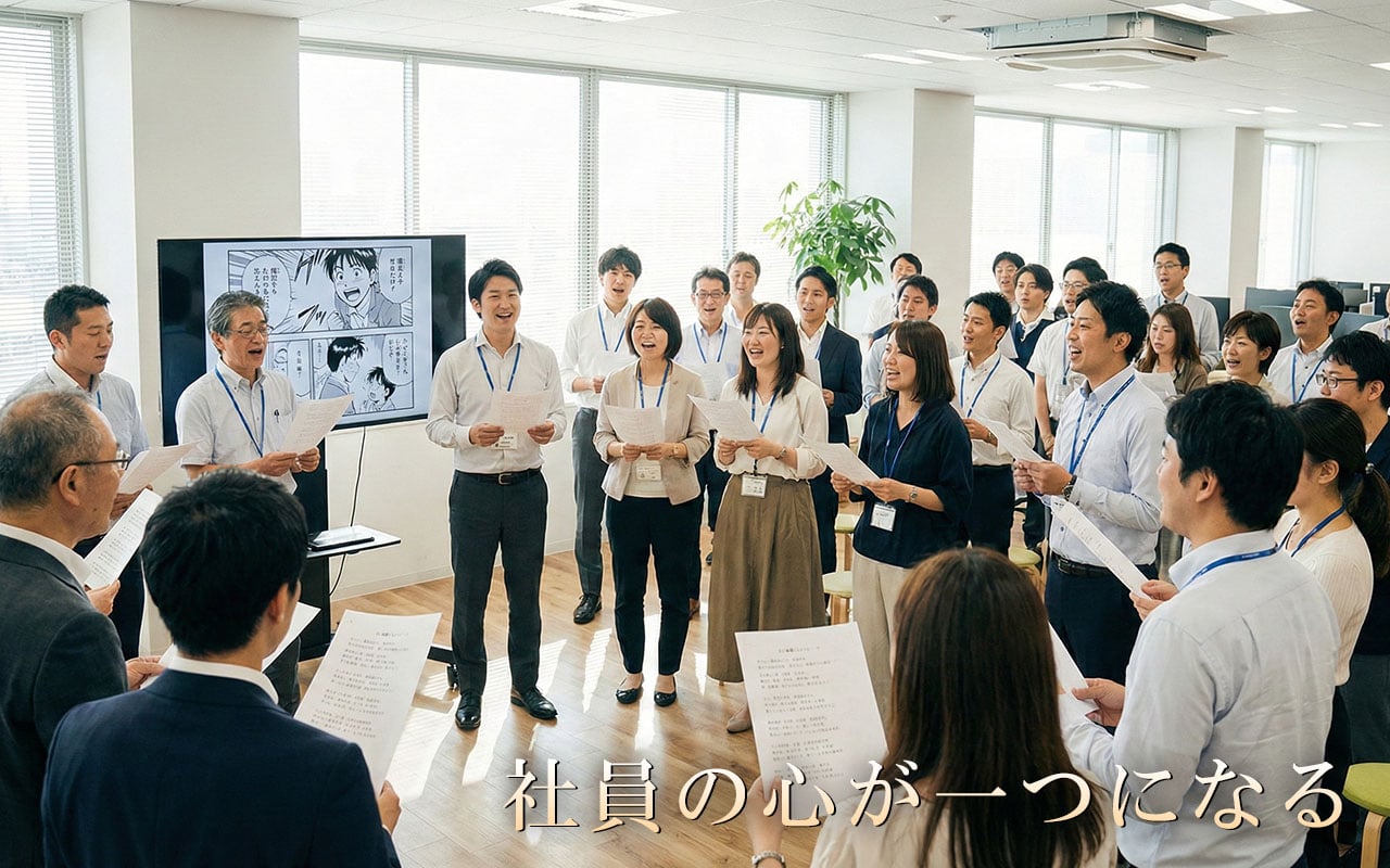 社歌を通じて一体感を持つ企業の社員たち - 理念浸透と組織力向上の事例